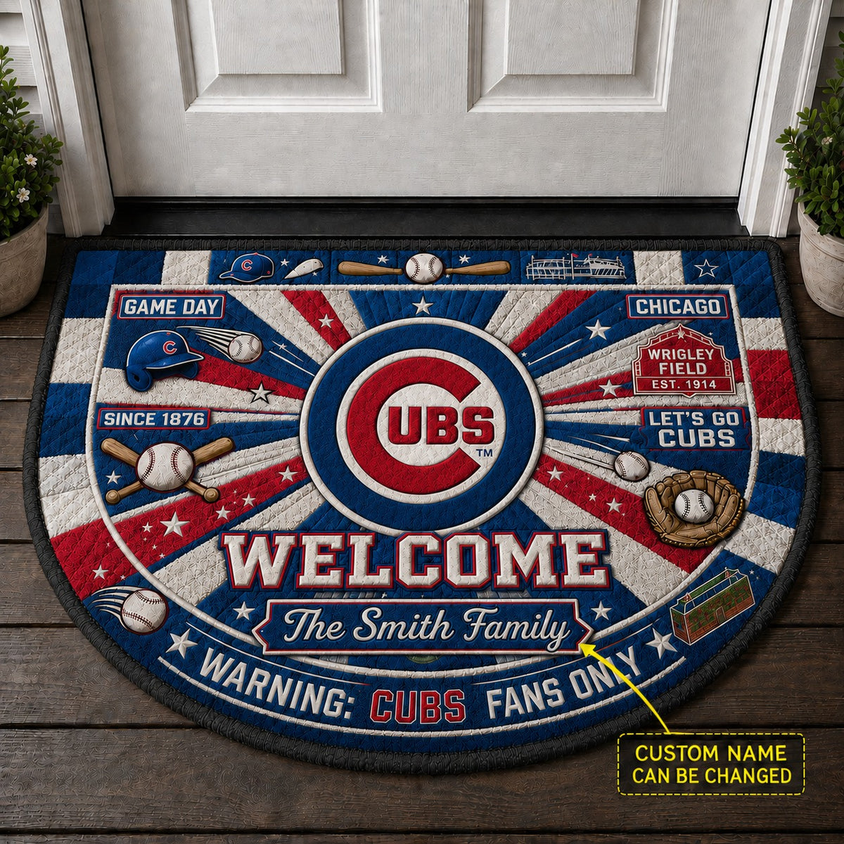 Official-Inspired Baseball Fan Custom Quilted Print Premium Welcome Mat Washable Black Border – Personalized Baseball Doormat