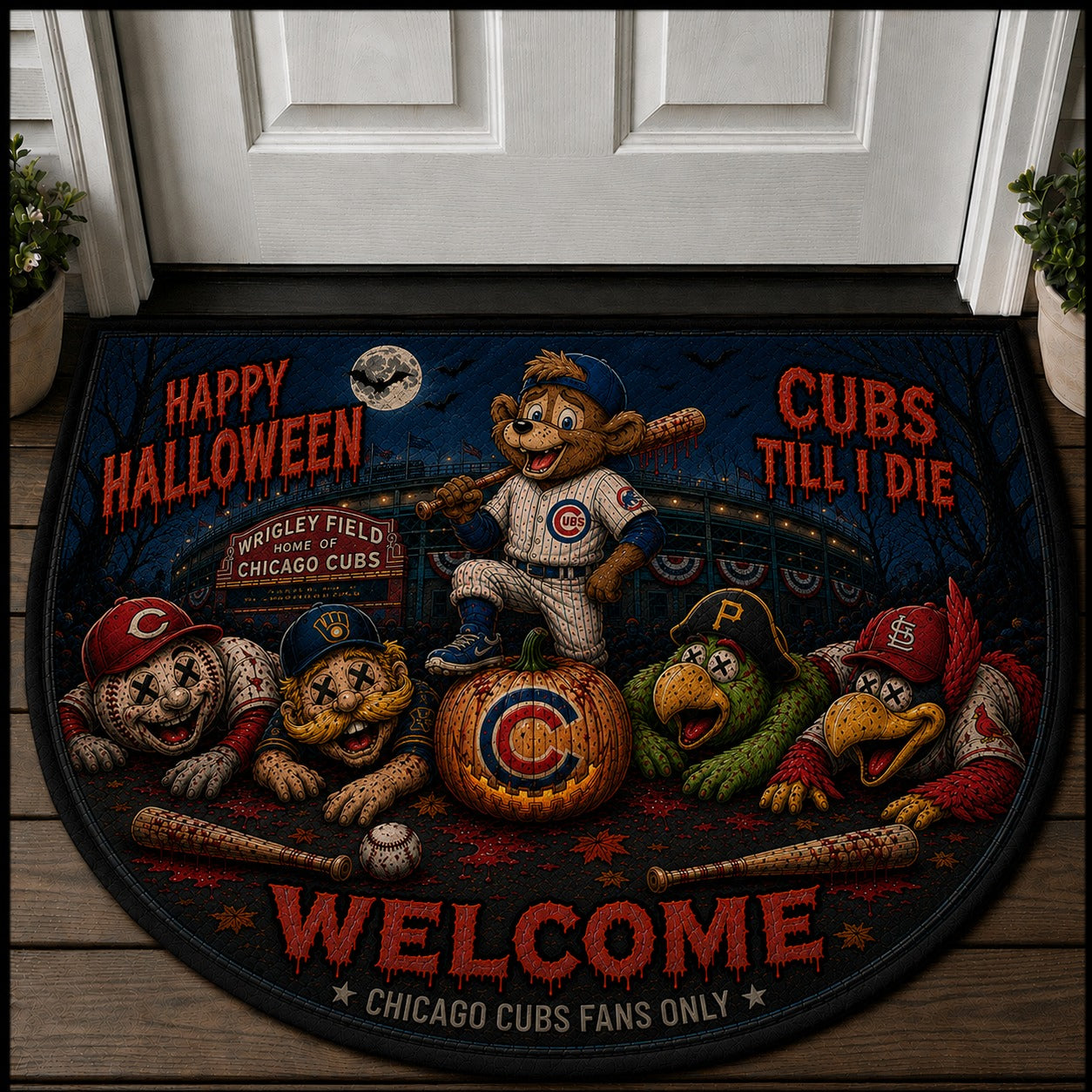 Baseball Halloween All Teams Custom Quilted Print Premium Welcome Mat – Personalized Baseball Doormat