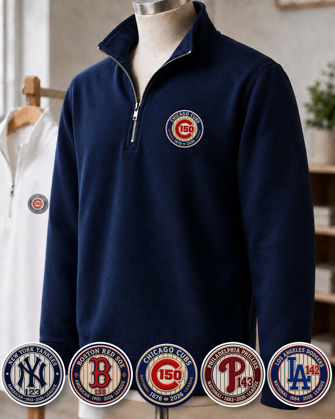 All Baseball Teams Embroidered Logo Anniversary  Premium Quarter Zip Sweatshirt, Inspired Quarter Zip Sweater, Unisex Baseball Sweatshirt