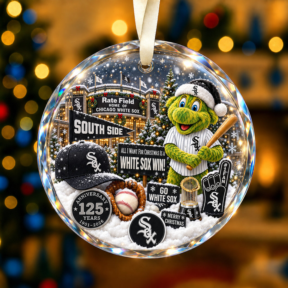 All Baseball Teams Christmas Snow Vibe Round Glass Ornament  With Red Gift Box | 5to9vibe