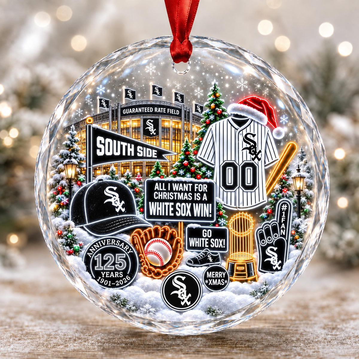 Adorno de vidrio de béisbol, 3 unidades con caja de regalo, equipo de béisbol de Navidad - Adorno de vidrio
