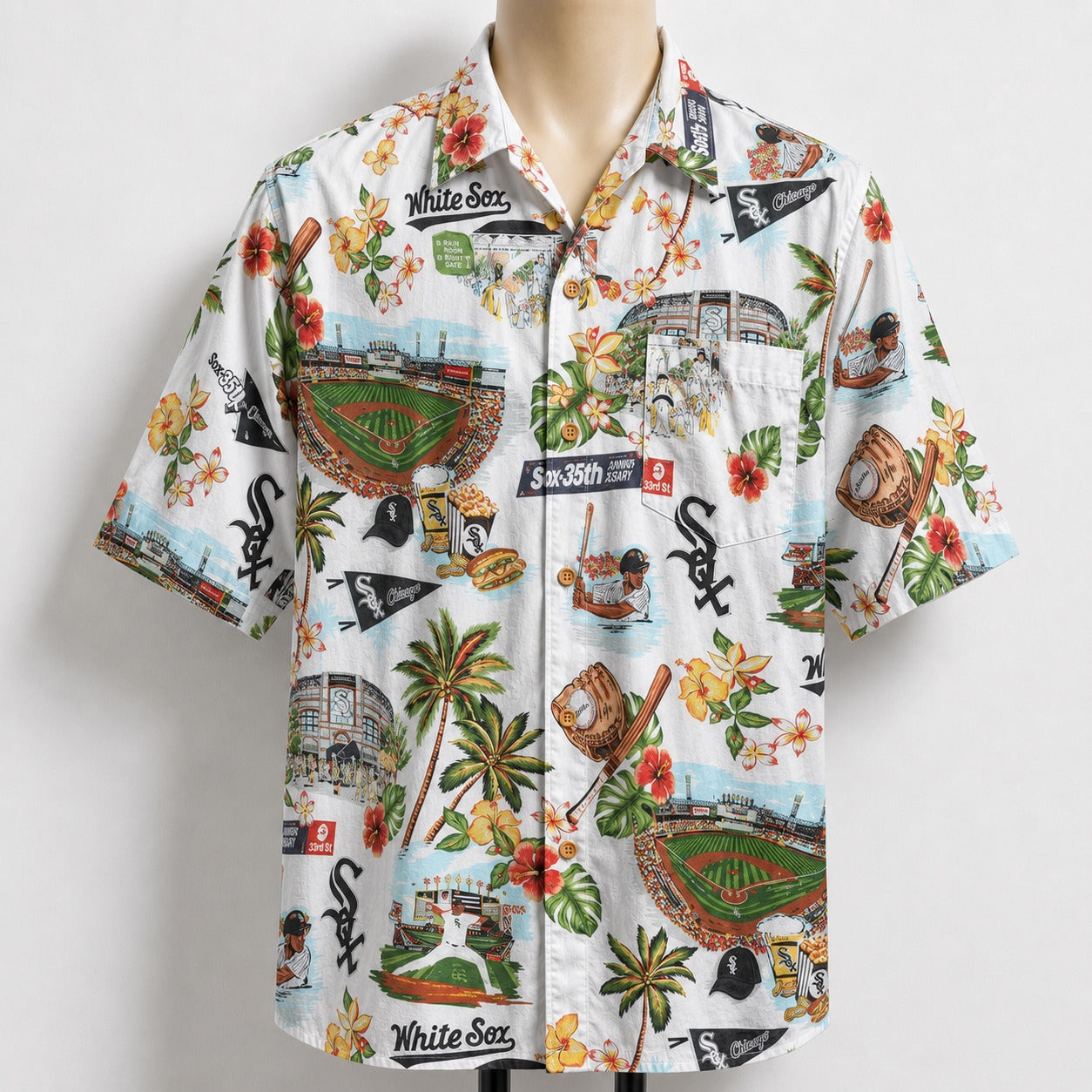 CC Baseball Teams Scenic Pattern Button-Up Unisex Hawaiian Shirt For Men and Women