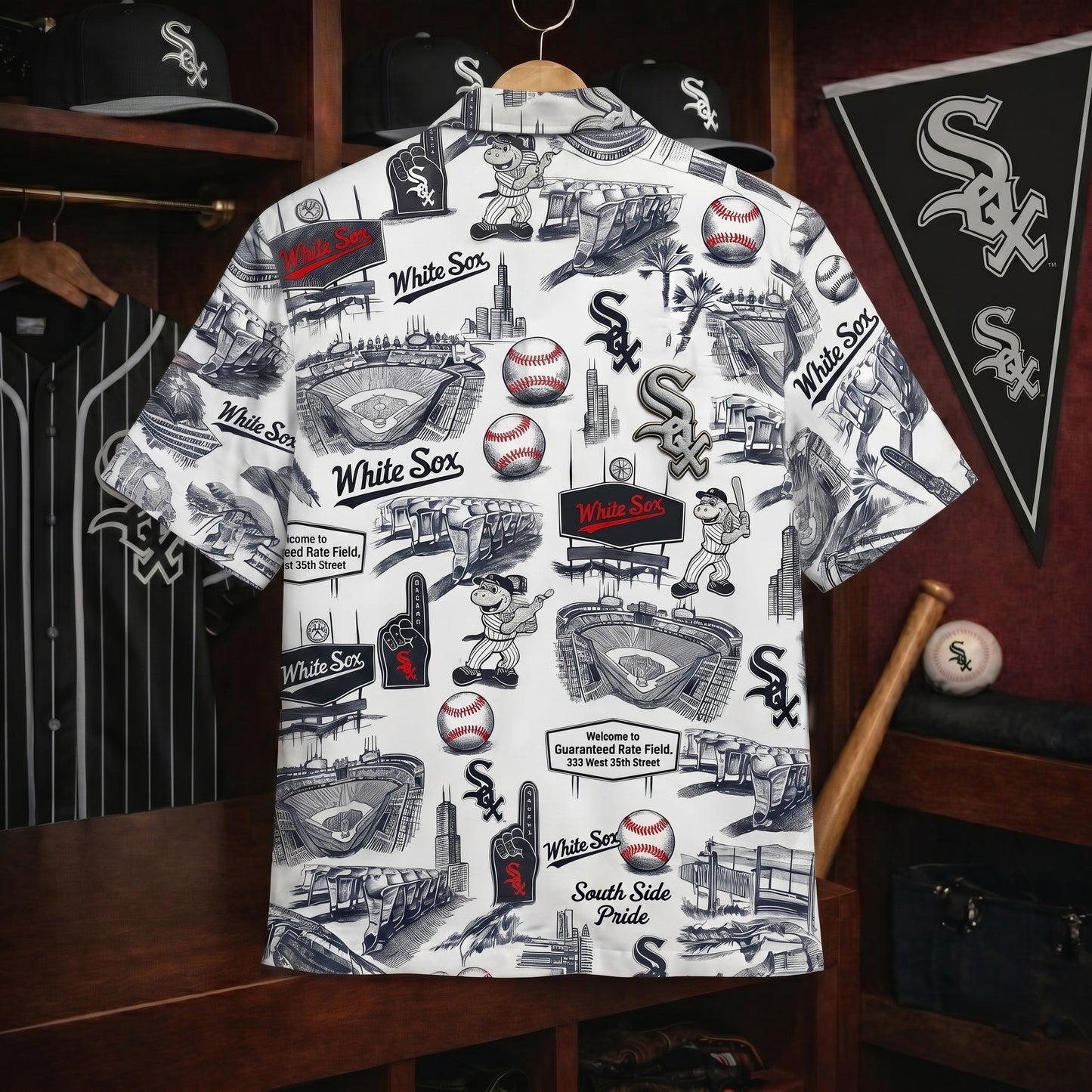 Camisa Hawaiana Unisex Abotonada CWS Baseball Stadium Slogan Edición Legado Vintage