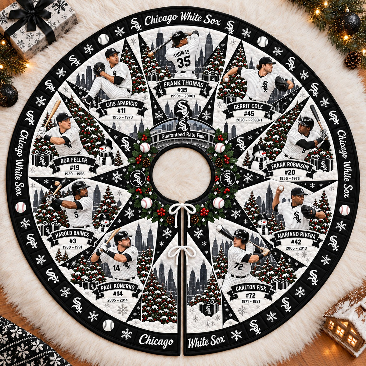 All Baseball Teams Vintage Players & Stadium Holiday Quilt Christmas Skirt Tree for Baseball Fans - 5To9Vibe
