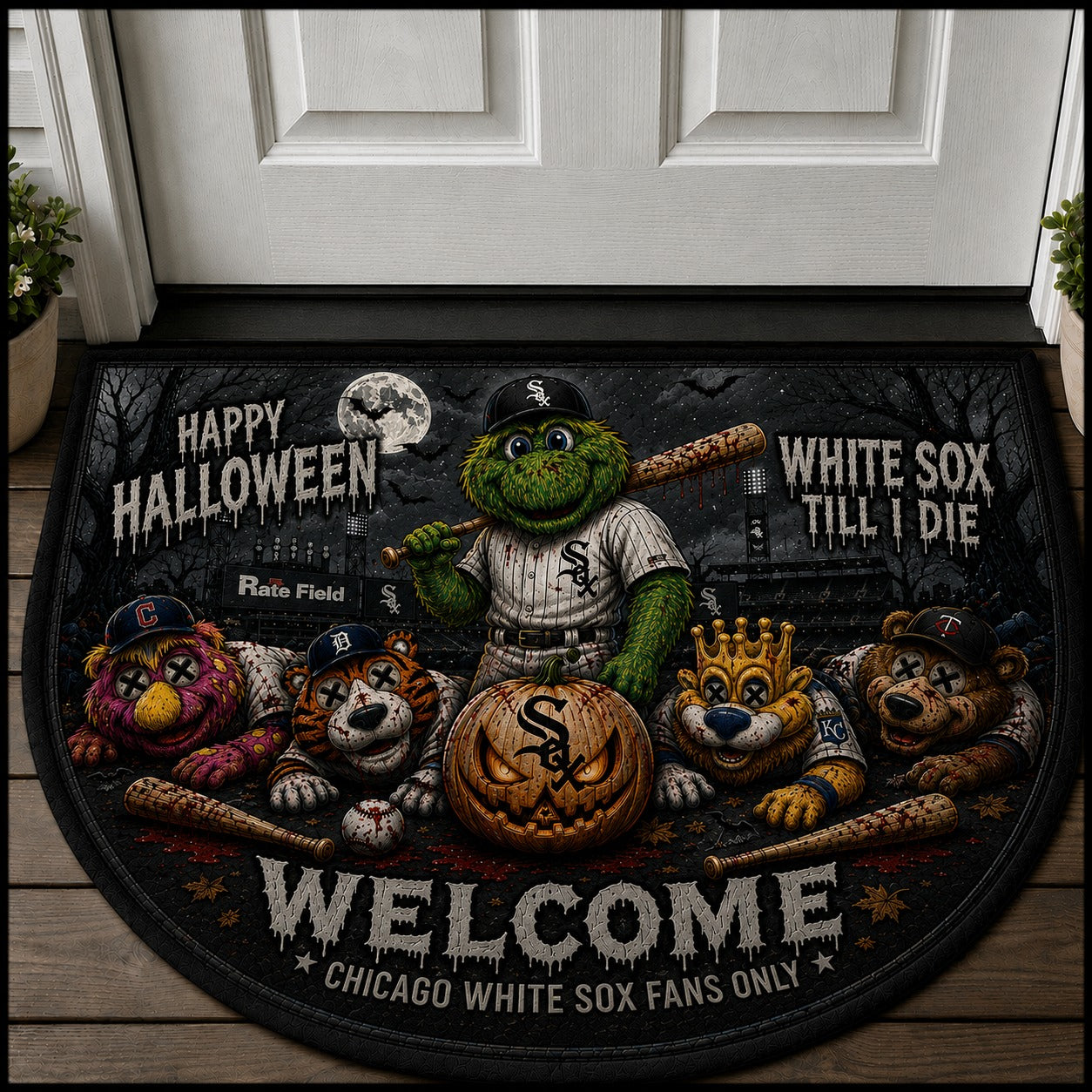 Baseball Halloween All Teams Custom Quilted Print Premium Welcome Mat – Personalized Baseball Doormat