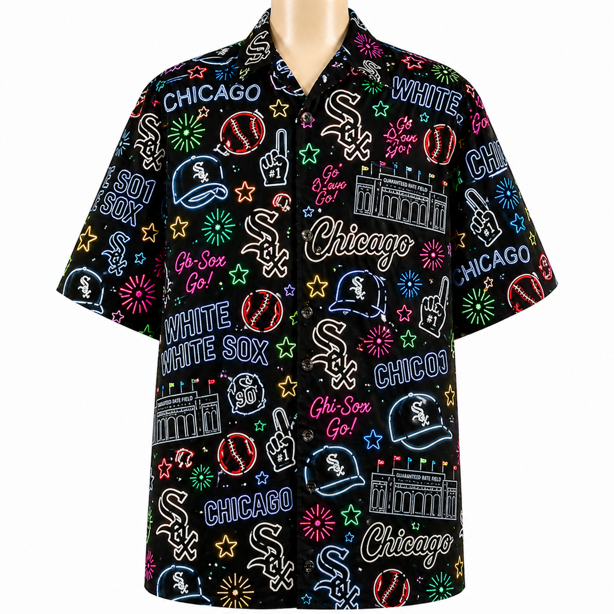 All Baseball Teams Neon Pattern Vibe Summer Party Button-Up Unisex Hawaiian Shirt For Men and Women