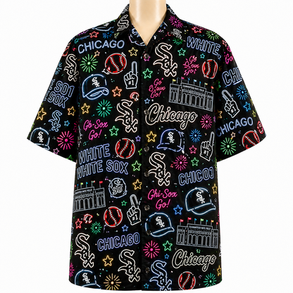 All Baseball Teams Neon Pattern Vibe Summer Party Button-Up Unisex Hawaiian Shirt For Men and Women
