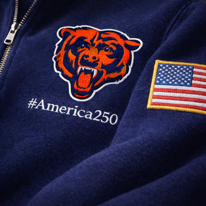 Football Logo America 250 Anniversary Embroidered Logo Premium Quarter Zip Sweatshirt, Inspired Quarter Zip Sweater