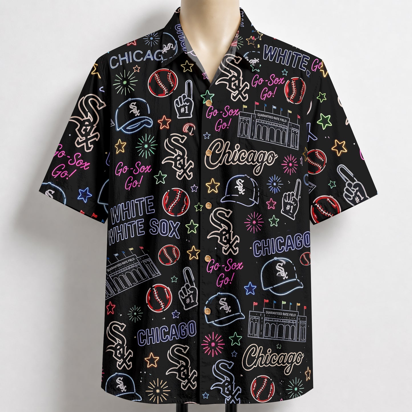TR Baseball Teams Neon Pattern Vibe Summer Party Button-Up Unisex Hawaiian Shirt For Men and Women
