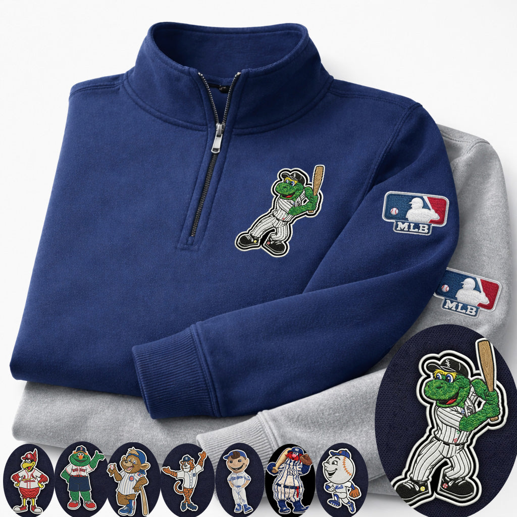 Mascots Baseball Team Embroidered Logo Premium Quarter Zip Sweatshirt, Inspired Quarter Zip Sweater, Unisex Baseball Sweatshirt