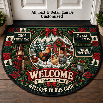 Chicken Coop Christmas Personalized Half Round Mat | 5To9Vibe