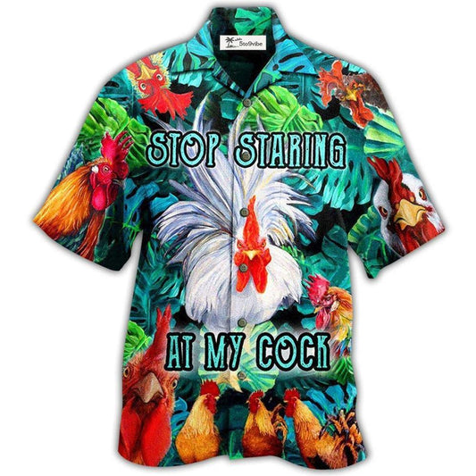 Hawaiian Shirt / Adults / S Chicken Stop Staring At My Cock Funny Rooster - Hawaiian Shirt 