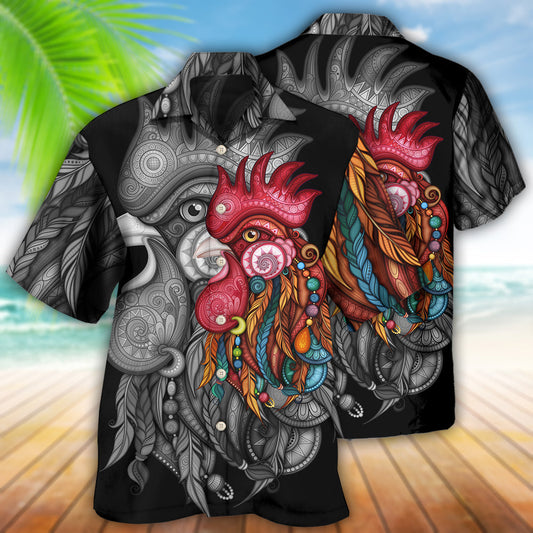 Chicken Rooster Black And Color - Hawaiian Shirt 