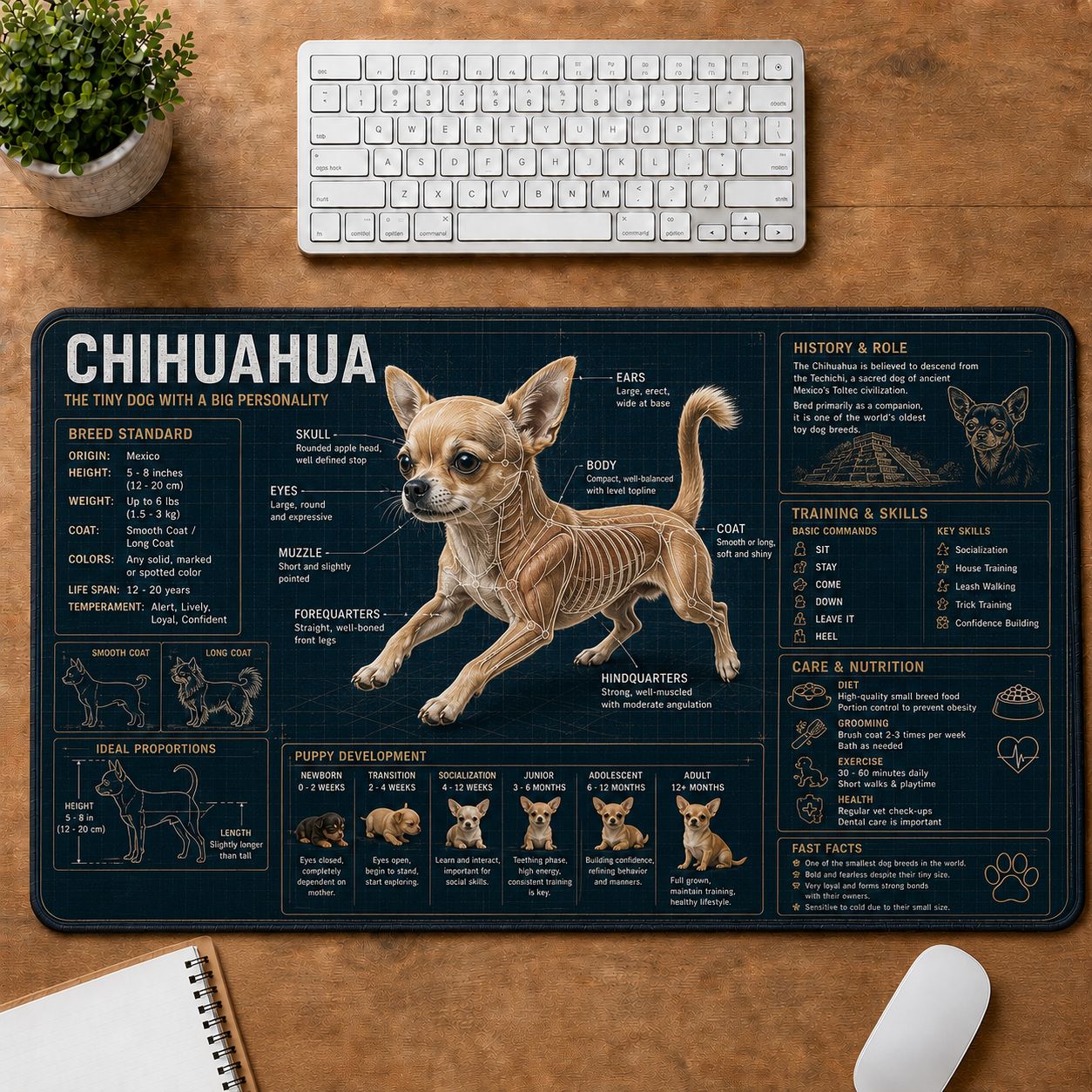 Chihuahua Dog Breed Visual Guide Desk Mat | 5To9Vibe