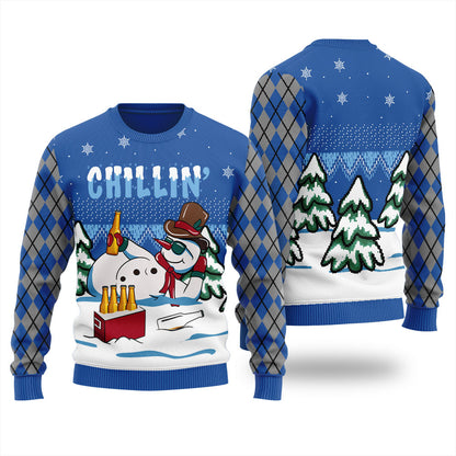 Chilling Drunk Snowman Ugly Christmas Sweater Adults