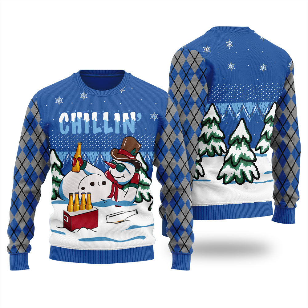 Chilling Drunk Snowman Ugly Christmas Sweater Adults