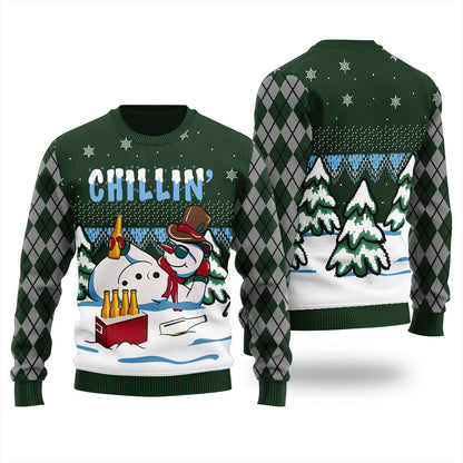 Chilling Drunk Snowman Ugly Christmas Sweater Adults