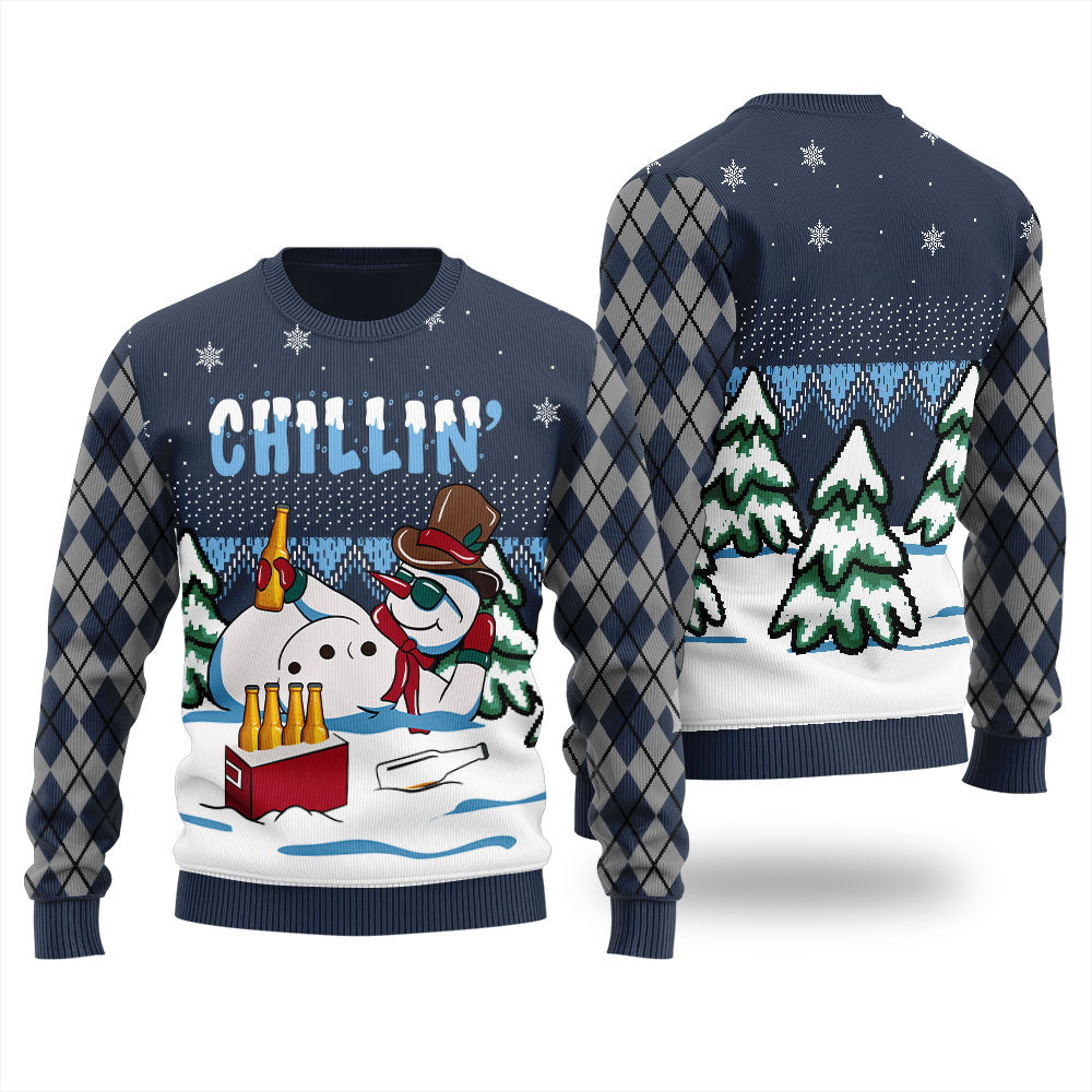Chilling Drunk Snowman Ugly Christmas Sweater Adults