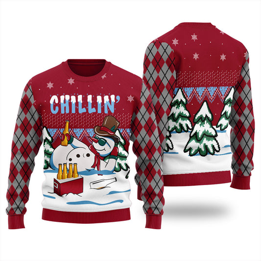 Chilling Drunk Snowman Ugly Christmas Sweater Adults