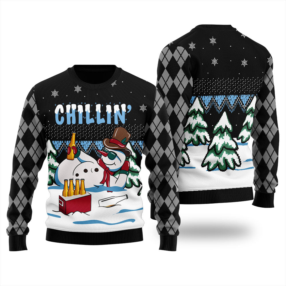 Chilling Drunk Snowman Ugly Christmas Sweater Adults