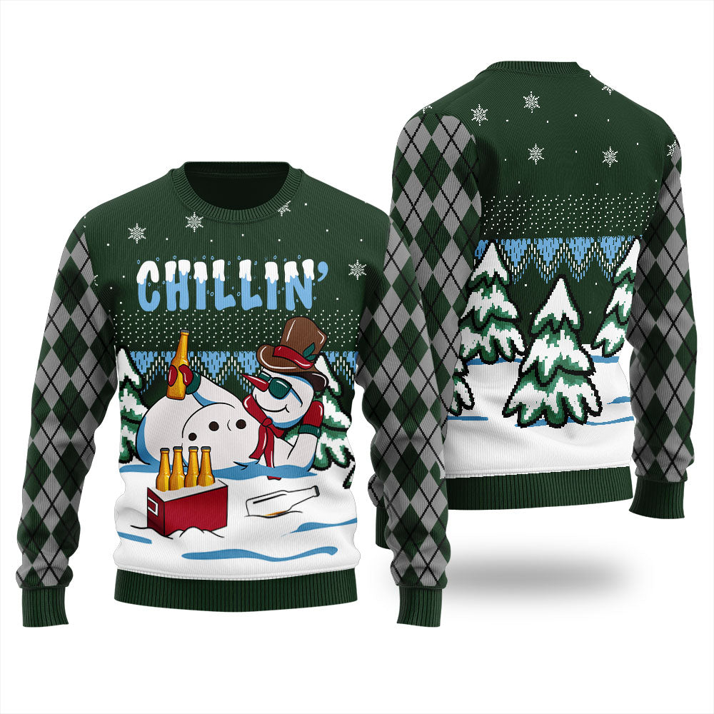 Chilling Drunk Snowman Ugly Christmas Sweater Adults