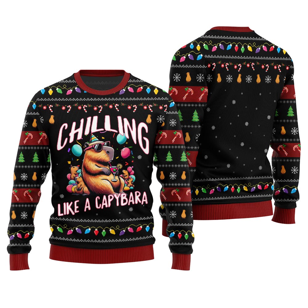 Chilling Like A Capabara Ugly Holiday Sweater