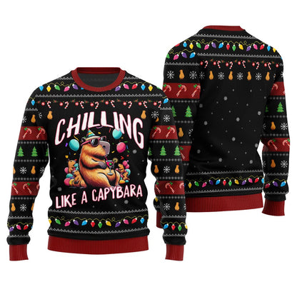 Chilling Like A Capabara Ugly Holiday Sweater