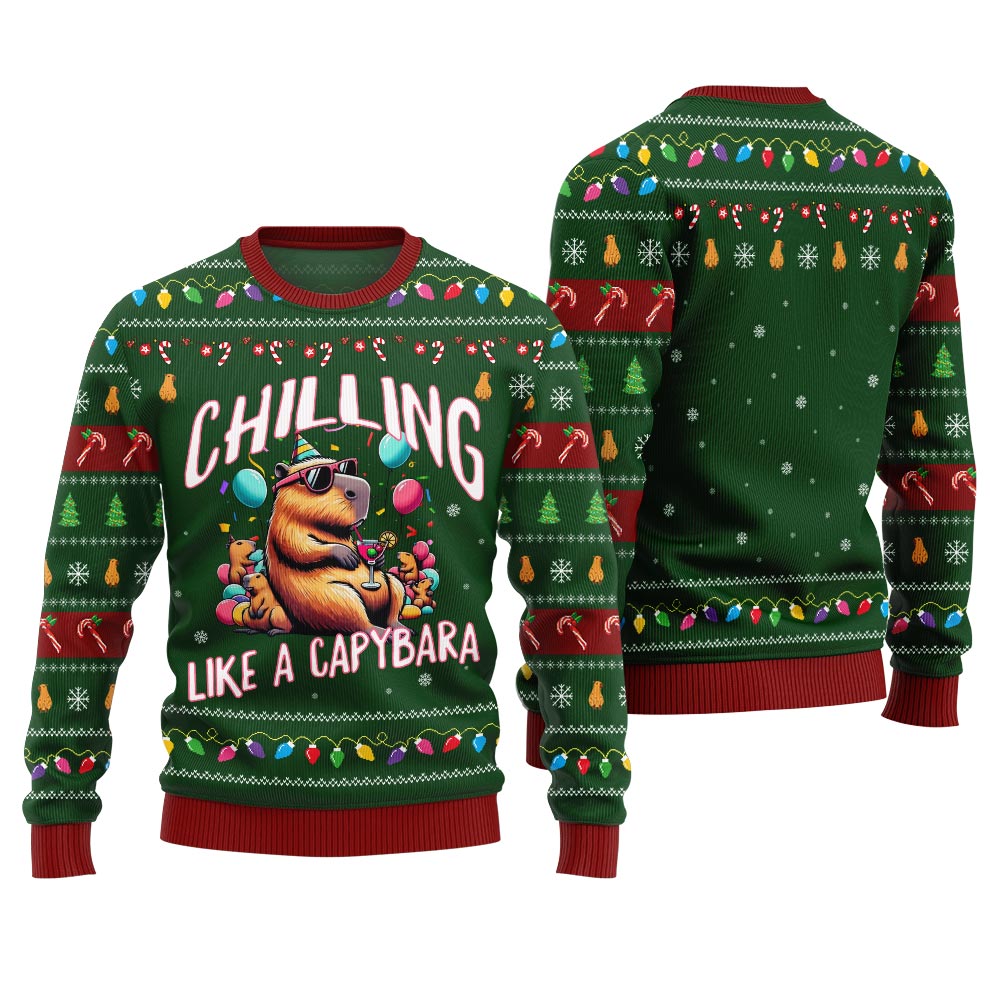 Chilling Like A Capabara Ugly Holiday Sweater