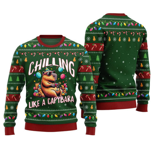 Chilling Like A Capabara Ugly Holiday Sweater