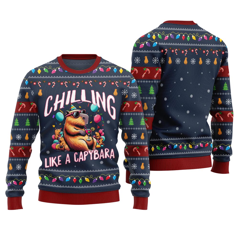 Chilling Like A Capabara Ugly Holiday Sweater