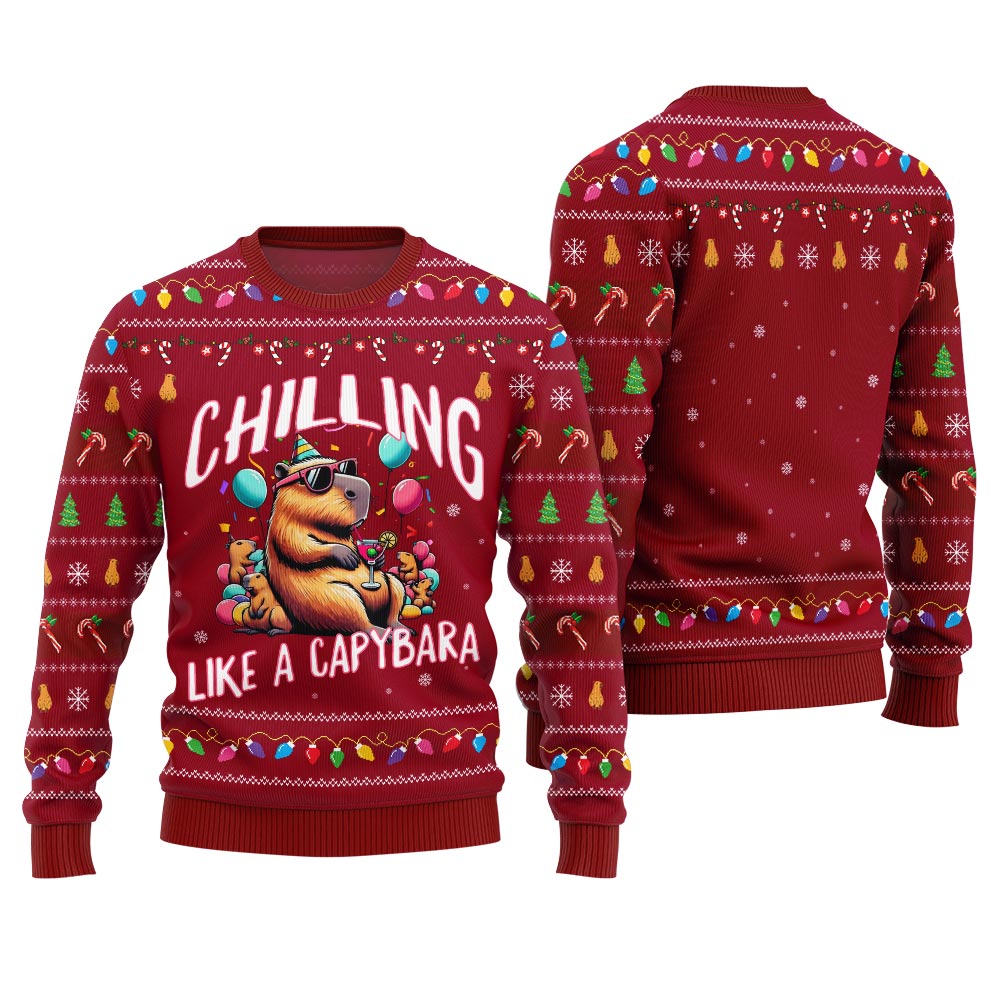 Chilling Like A Capabara Ugly Holiday Sweater