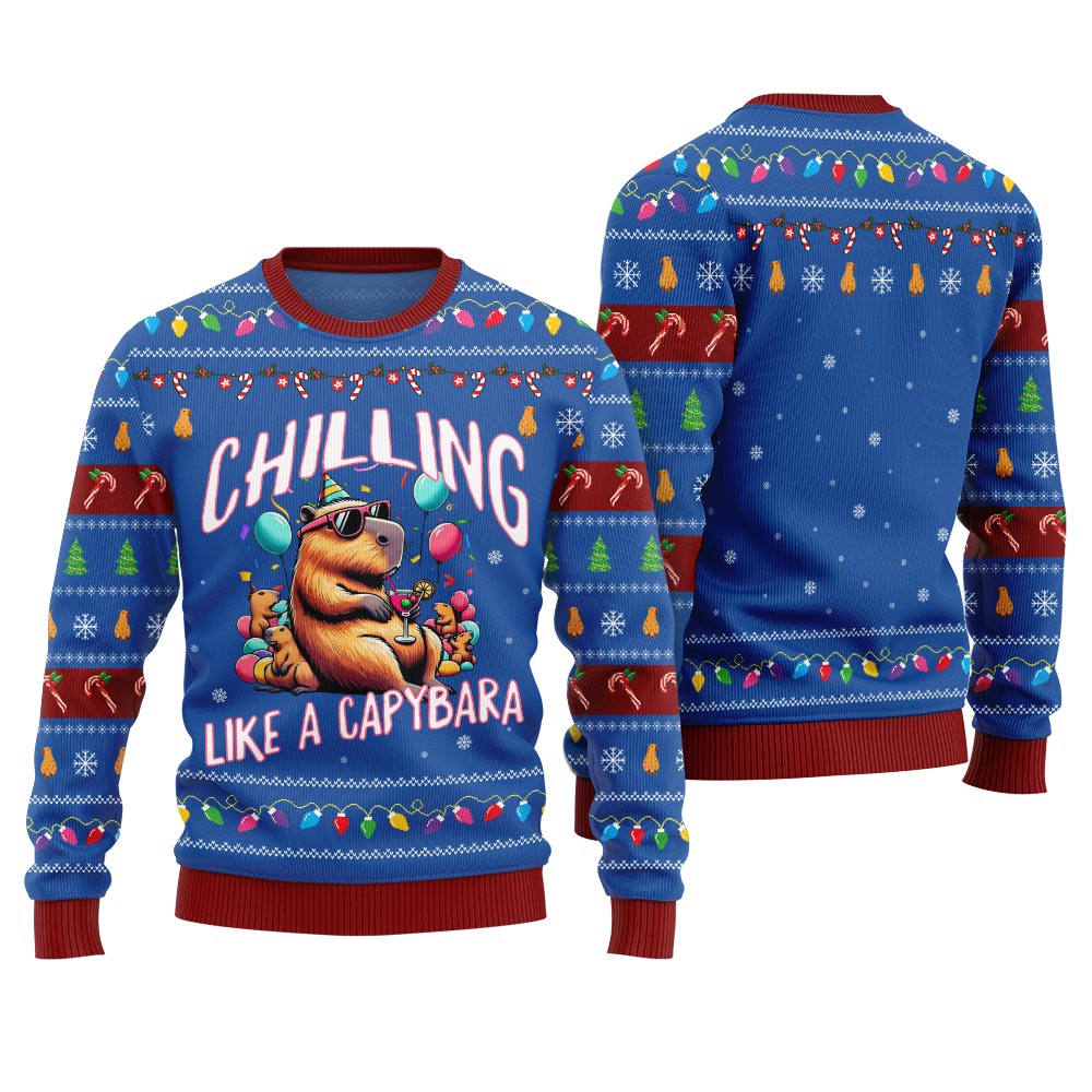 Chilling Like A Capabara Ugly Holiday Sweater