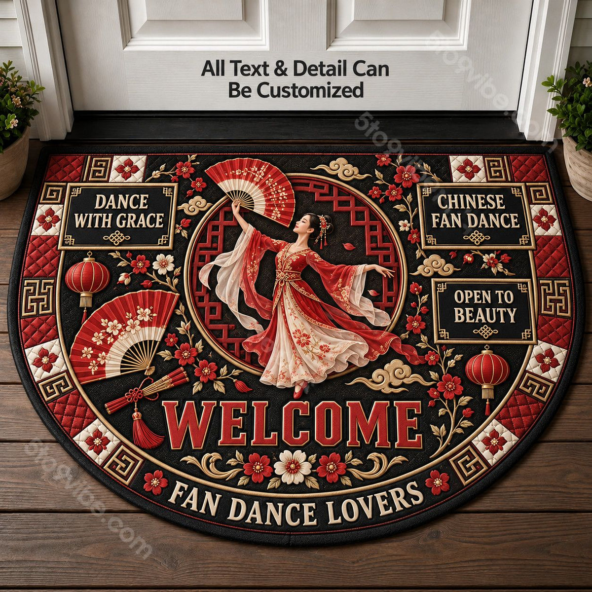 Chinese Fan Dance Personalized Half Round Mat | 5To9Vibe