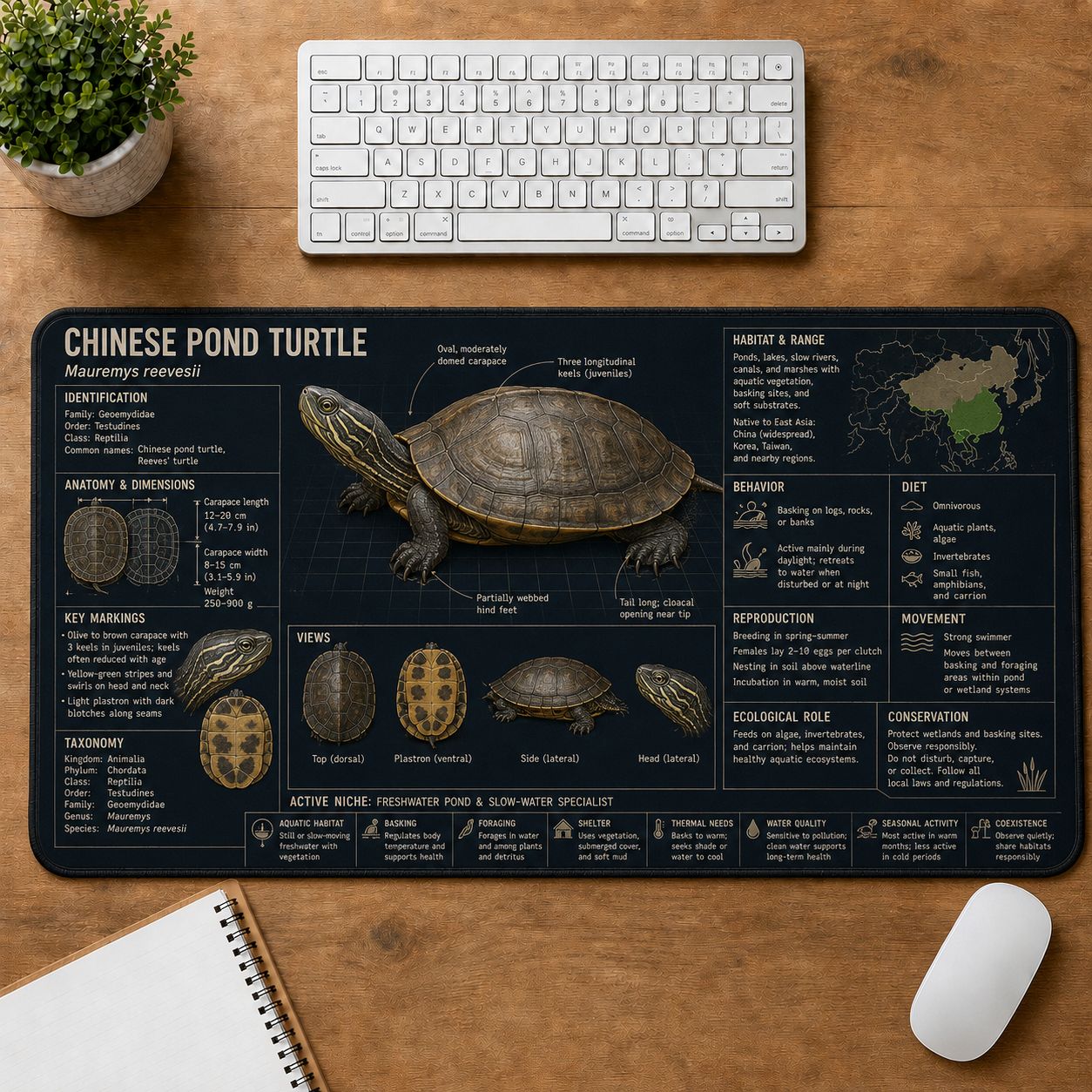Chinese Pond Turtle Turtle and Tortoise Species Guide Desk Mat | 5To9Vibe