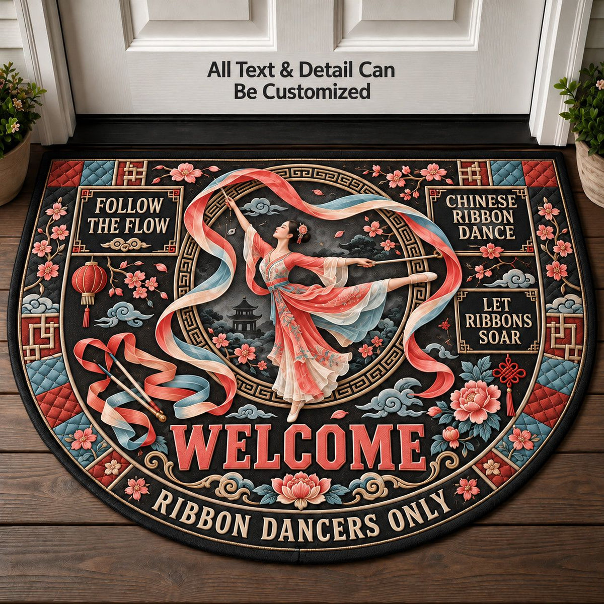 Chinese Ribbon Dance Personalized Half Round Mat | 5To9Vibe