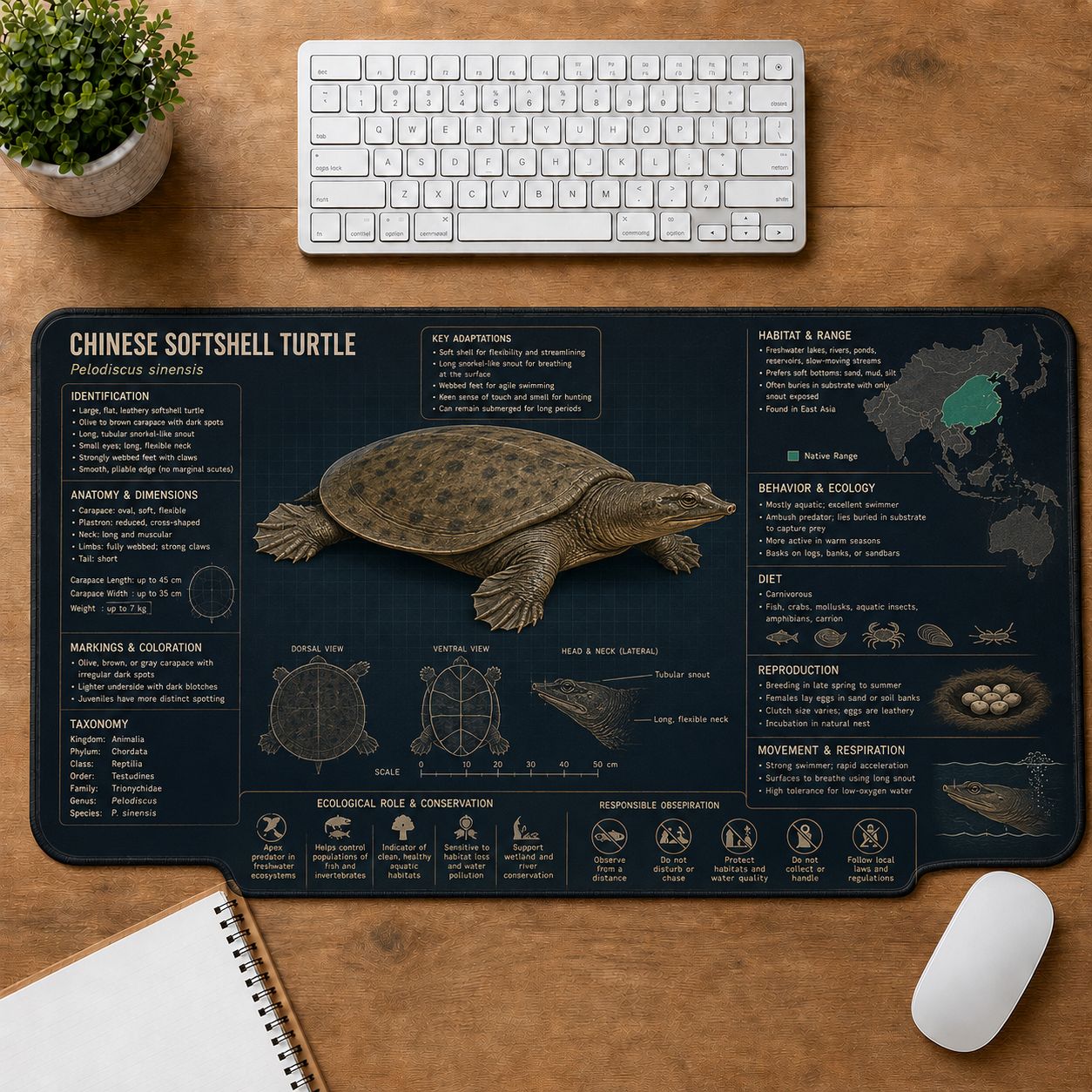 Chinese Softshell Turtle Turtle and Tortoise Species Guide Desk Mat | 5To9Vibe