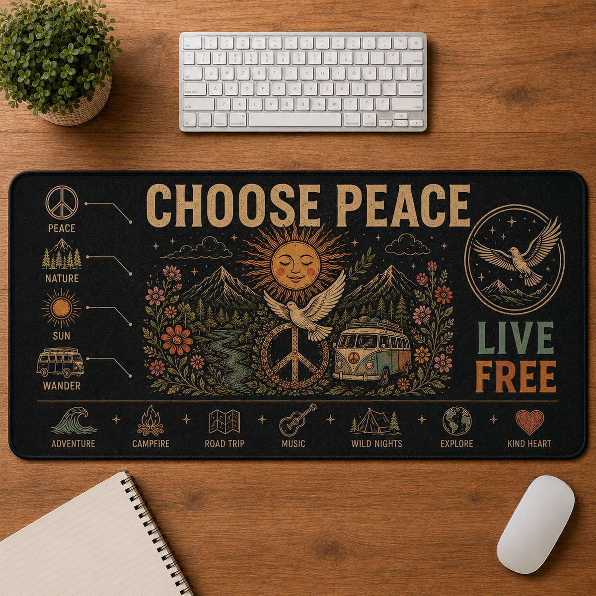 Free Spirit Hippie Desk Mat Mouse Pad | 5To9Vibe - Choose Peace style