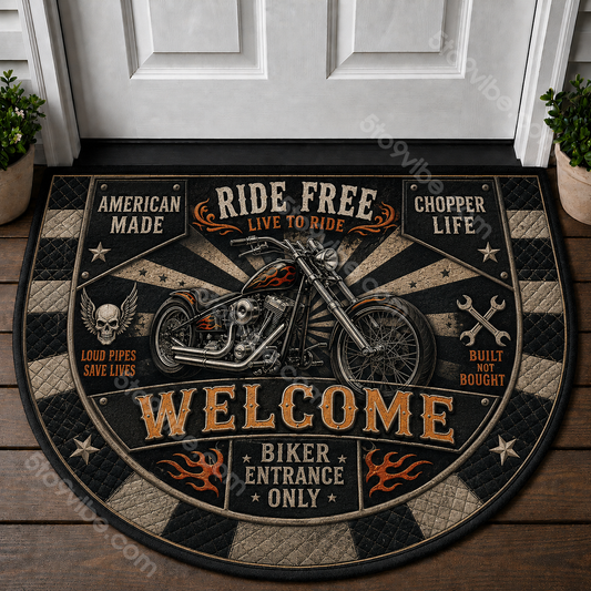 Ride Free Chopper Motorcycle Welcome Mat - Custom American Biker Doormat - 5to9vibe