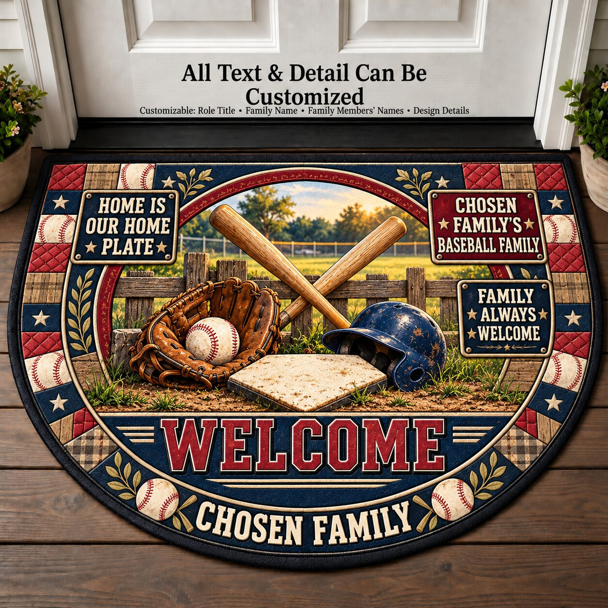 Chosen Family's Baseball Family Personalized Half Round Mat | 5To9Vibe