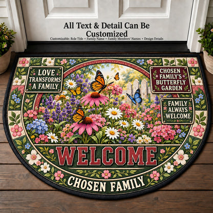 Chosen Family's Butterfly Garden Personalized Half Round Mat | 5To9Vibe
