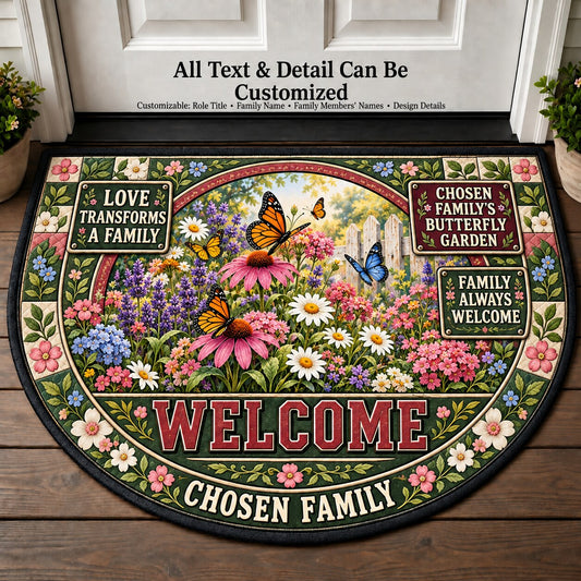 Chosen Family's Butterfly Garden Personalized Half Round Mat | 5To9Vibe