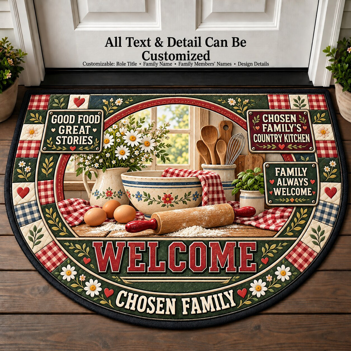 Chosen Family's Country Kitchen Personalized Half Round Mat | 5To9Vibe