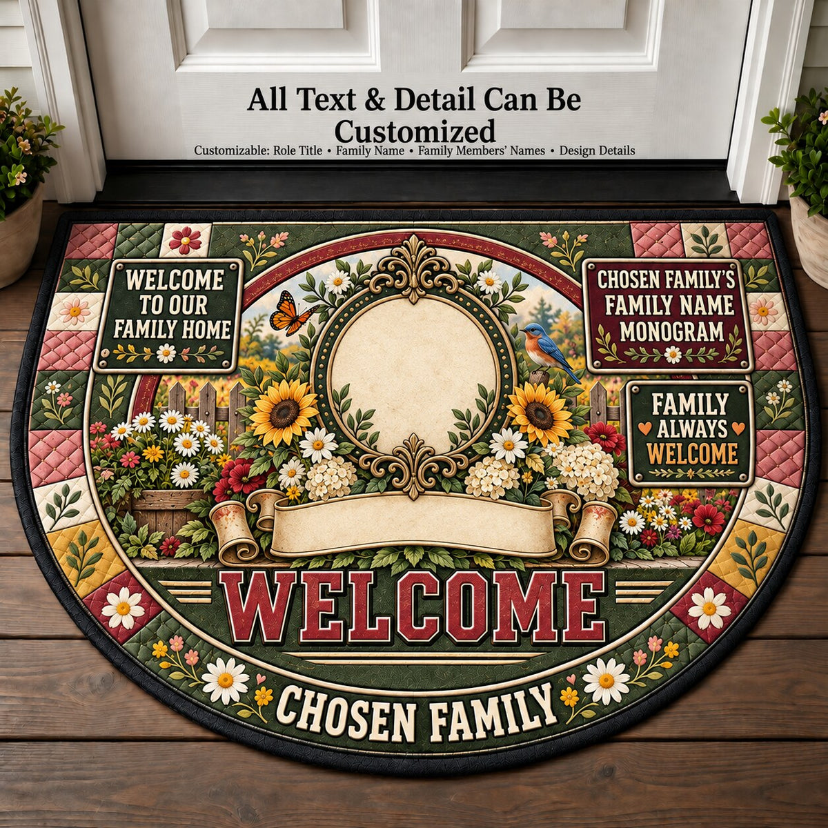 Chosen Family's Family Name Monogram Personalized Half Round Mat | 5To9Vibe
