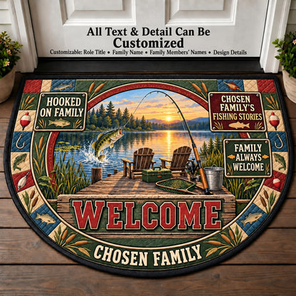 Chosen Family's Fishing Stories Personalized Half Round Mat | 5To9Vibe