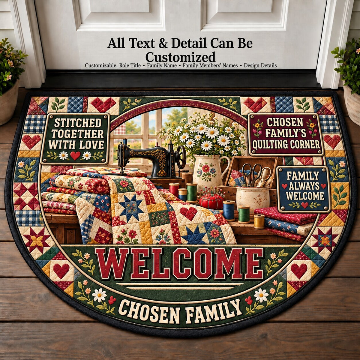 Chosen Family's Quilting Corner Personalized Half Round Mat | 5To9Vibe
