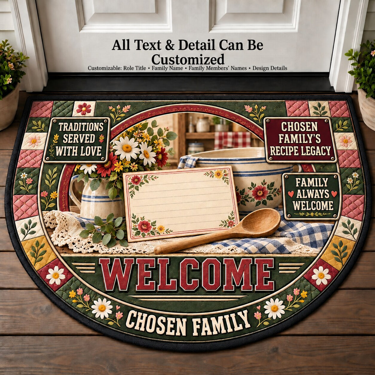 Chosen Family's Recipe Legacy Personalized Half Round Mat | 5To9Vibe