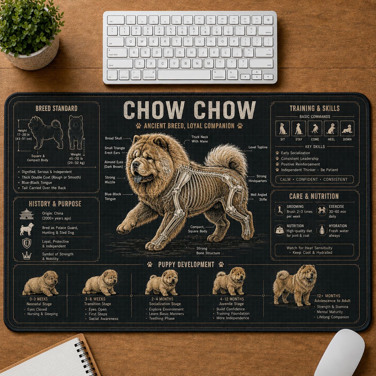 Chow Chow Dog Breed Visual Guide Desk Mat | 5To9Vibe