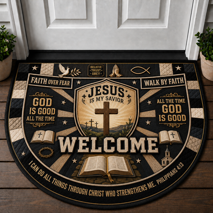Jesus Welcome Mat - With God All Things Are Possible Christian Shield Doormat - 5to9vibe