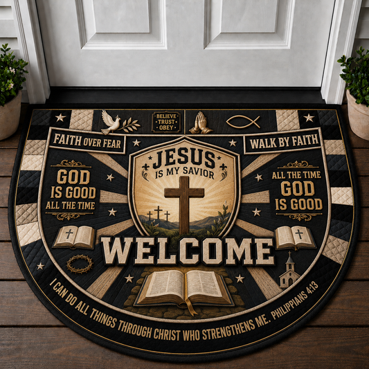Jesus Is My Savior Welcome Mat - God Is Good Christian Shield Doormat - 5to9vibe