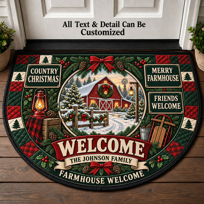 Christmas Barn Personalized Half Round Mat | 5To9Vibe